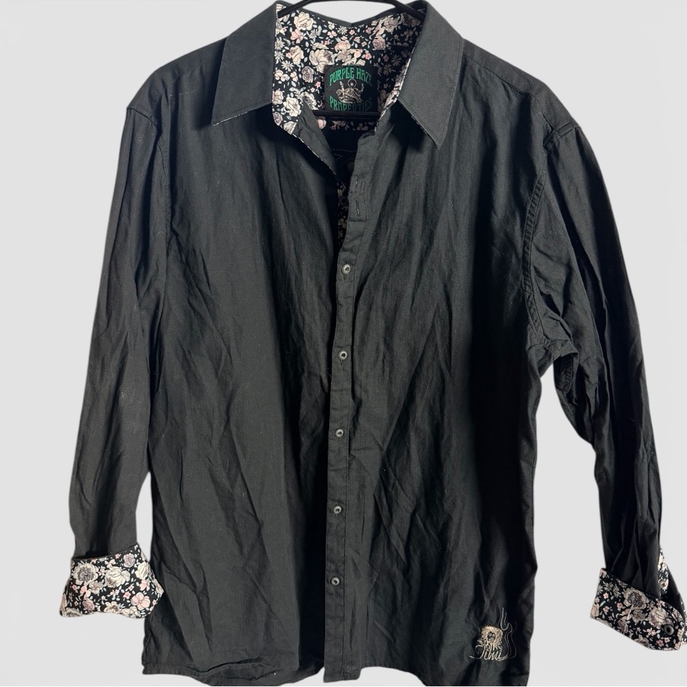 Jimi Hendrix Experience Purple Label Embroidered Button-Up Shirt Size L Black - Picture 2 of 6